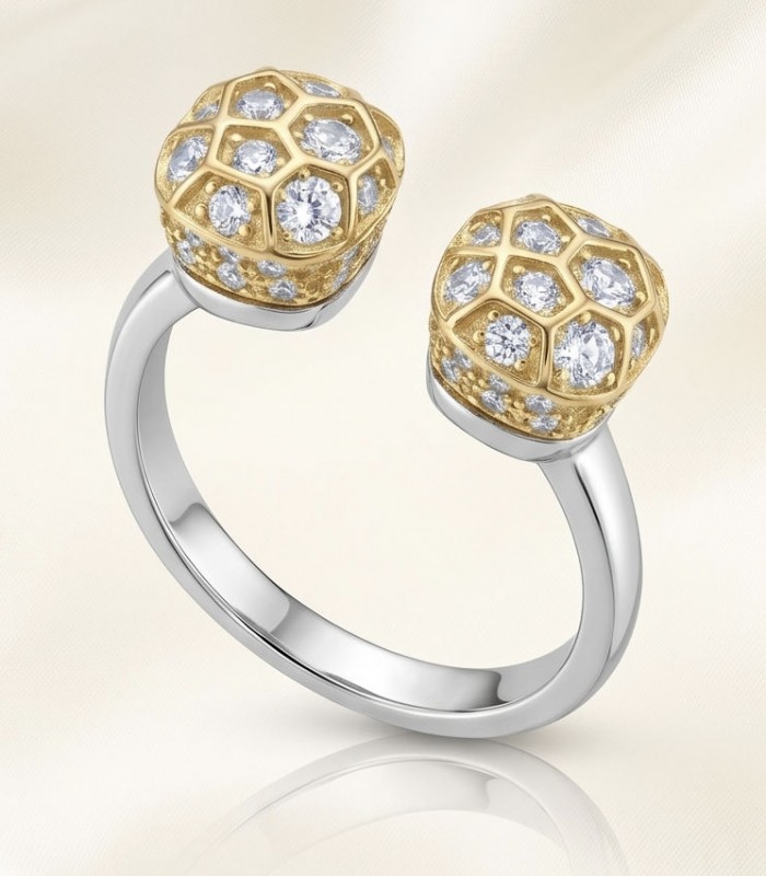 Aphrodite - 2.7 carat White Topaz two tones .925 STERLIG Silver handcrafted Soild ring size 8 - Two-tone open ring with white topaz close-up on a neutral background.