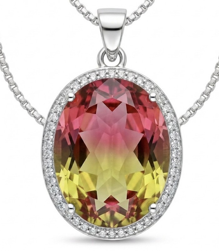 Spectacular 14.2 carat COLOR - changing Alexandrite .925 Sterling Silver handcrafted Pendant - Close-up of color-changing Alexandrite pendant on a chain.