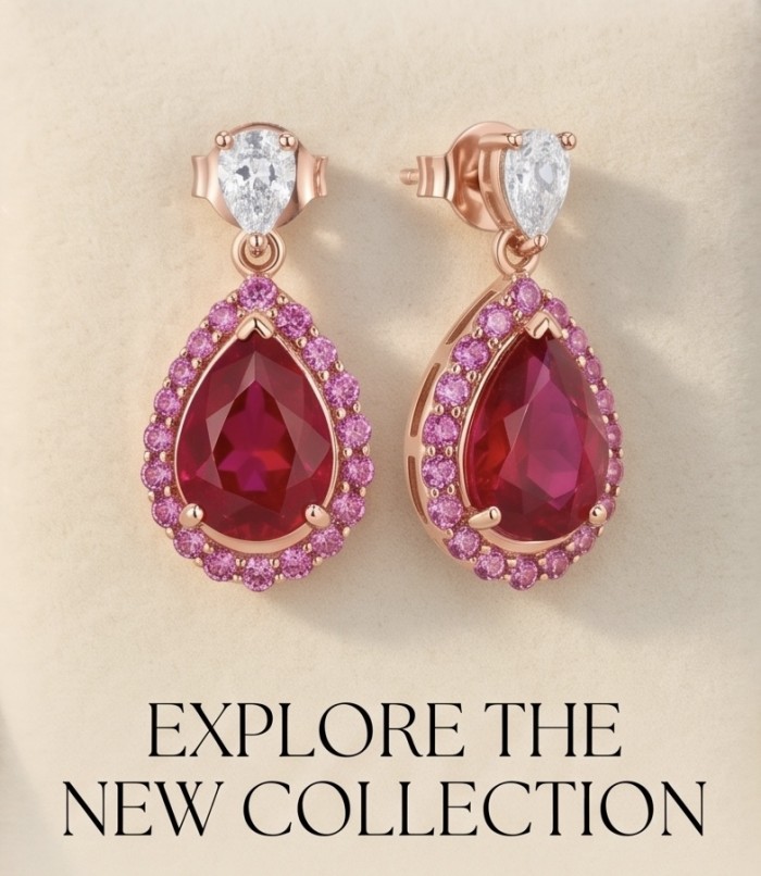 Giovanna - Magnificent classic design - 10.2 carat Kasmir Ruby .925 Sterling Silver dippedin 22K Rose Gold handcrafted incredible Statement earrings - Close-up of Giovanna earrings with red and pink stones.