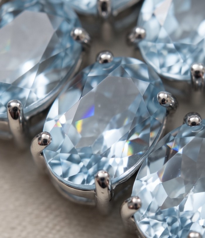 Serenity 205.5 carat genuine Swiss Blue Topaz .925 Sterling Silver handmade Large Statement Necklace; 70.95 grams - Close-up of Serenity 205.5 ct Swiss Blue Topaz in .925 Sterling setting