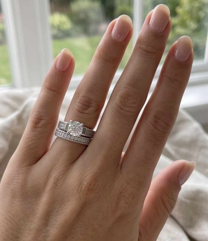 Aphrodite - 4.8 carat White Topaz Silver tone handcrafted stack up ring size 9 - photo 1