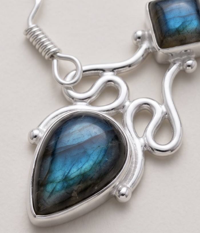 Silky Labradorite Silver earrings - photo 5