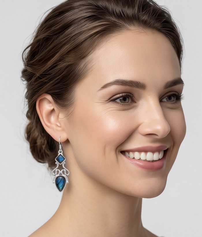 Silky Labradorite Silver earrings - photo 2