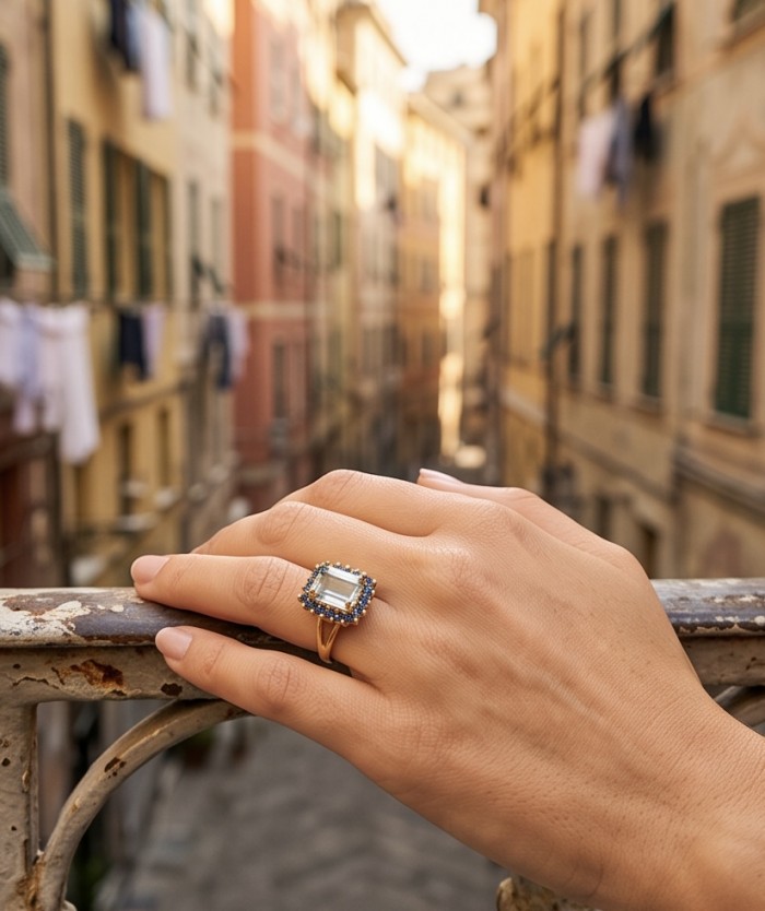 Spring 5.8 carat Green Amethyst .925 Sterling Silver dipped in rhodium handcrafted ring size 5 - Worn on hand, Spring 5.8 carat Green Amethyst ring with street backdrop