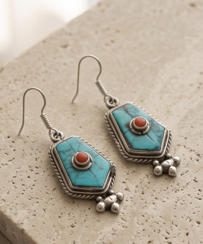 Solid Turquoise Coral Silver earrings - photo 4