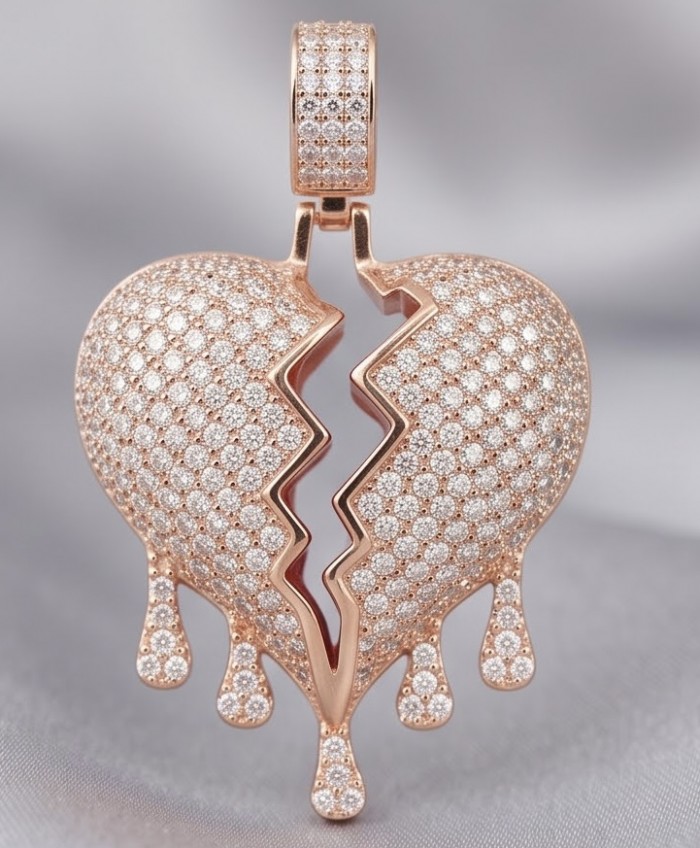 Melting Heart Luxurious 12.4 carat White Topaz 14K Gold over .925 Sterling Silver handcrafted pendant - Front view of Melting Heart pendant, 12.4 carat White Topaz 14K Gold.
