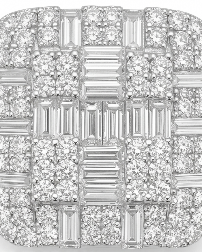 Art Deco 7.4 ctw White TOPAZ .925 Sterling Silver handcrafted Statement Ring size 6 - Stone close-up of Art Deco 7.4 ctw topaz on sterling silver jewelry