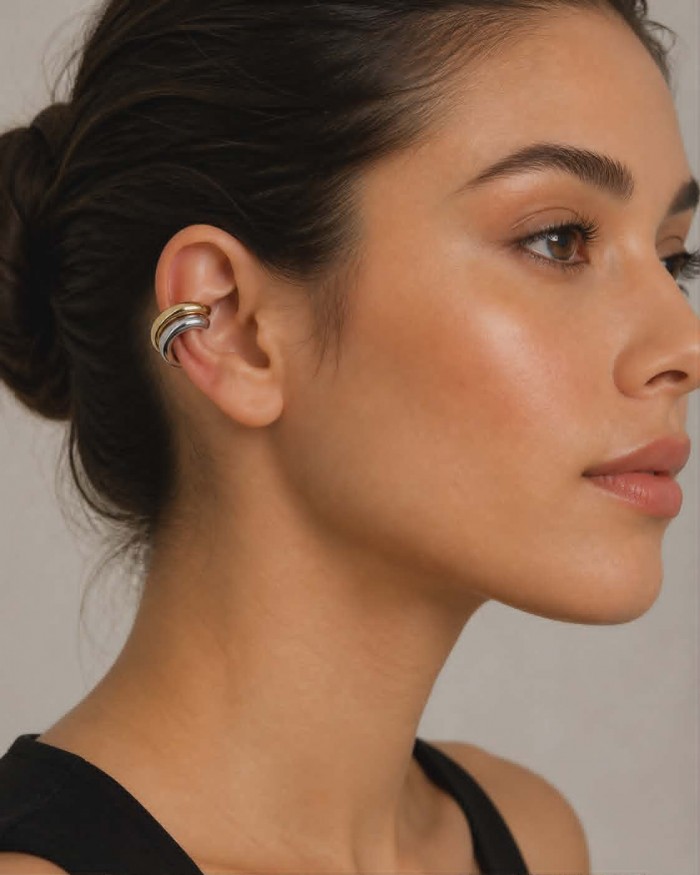 Uncommon 2 tones Golden handmade Ear Cuffs Cartilage 2 pieces Non-Piercing - photo 1