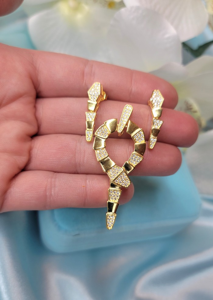 Cleopatra - The Egyptian Cobra White Sapphire 18K Gold over .925 Sterling Silver handcrafted Earrings - photo 1