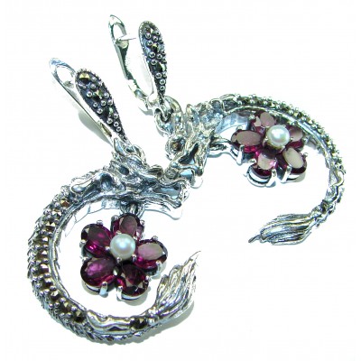 Flaying Dragons authentic Garnet .925 Sterling Silver Bali made earrings