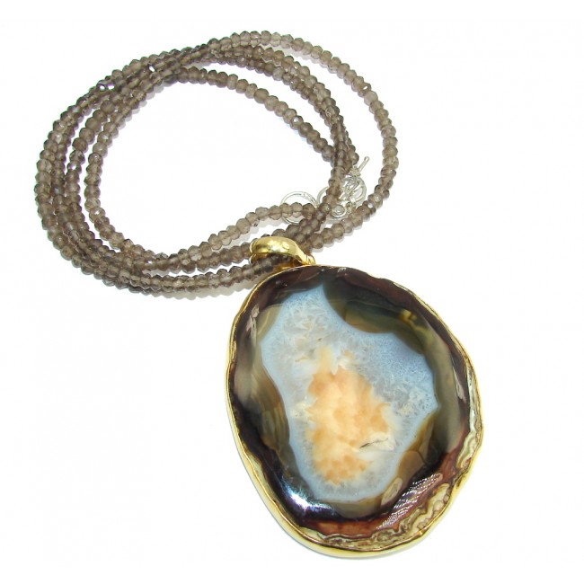 Big! Brazilian AAA Brown Agate & Smoky Topaz, Gold Plated Sterling ...