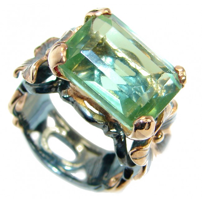 Vintage Style Green Amethyst Rose Gold over .925 Sterling Silver handmade Ring s. 7 1/2