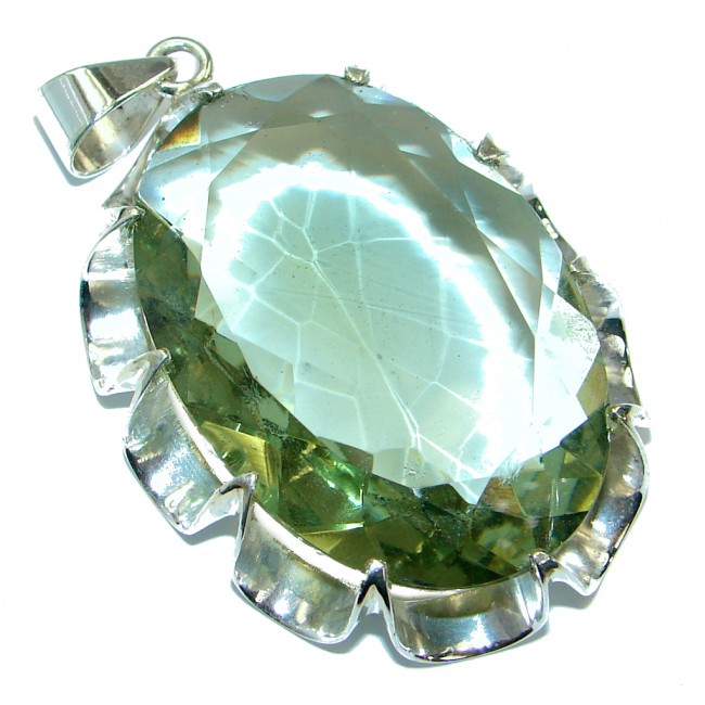 Huge Light Green Crystal .925 Sterling Silver handmade Pendant