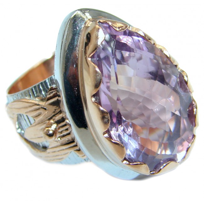 Vintage Style Pear Cut Amethyst 14K Gold over .925 Sterling Silver handmade Cocktail Ring s. 7 1/2