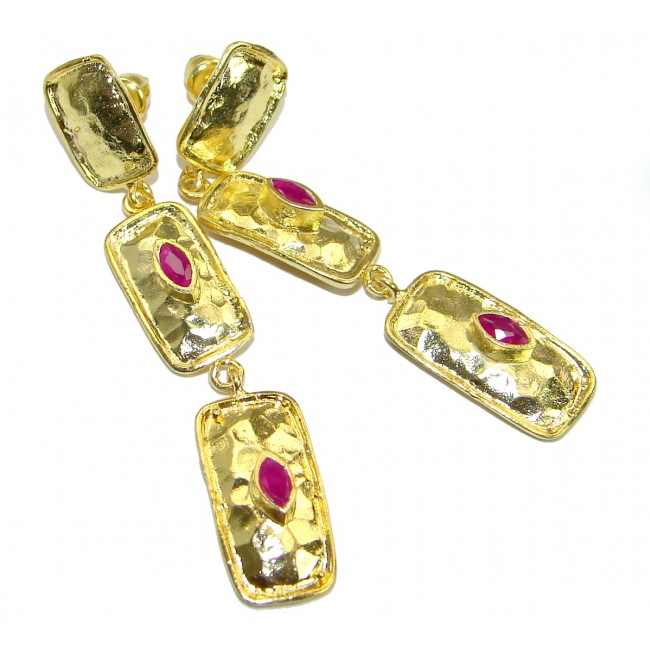 Ruby 14K Gold Rhodium over hammered .925 Sterling Silver handmade earrings