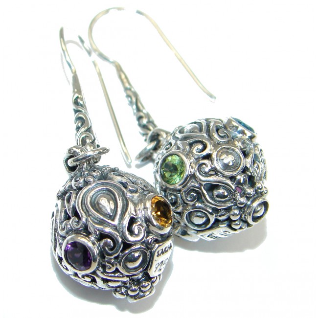 Impressive Bali Dream Multigem .925 Sterling Silver handmade earrings