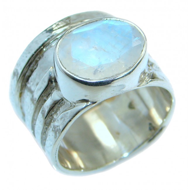 Fire Moonstone oxidized .925 Sterling Silver handcrafted ring size 7