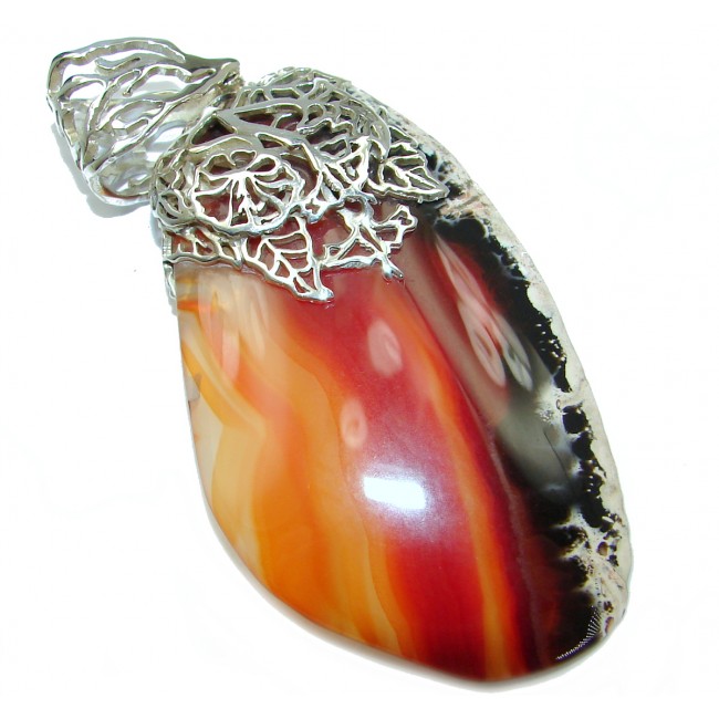 Rustic Design Botswana Agate .925 Sterling Silver handcrafted Pendant