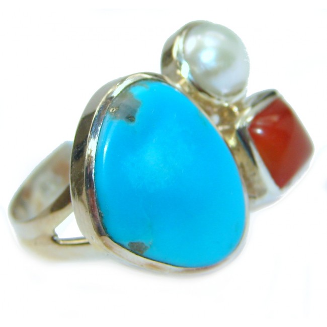 Genuine Sleeping Beauty Turquoise .925 Sterling Silver Ring size 7 adjustable