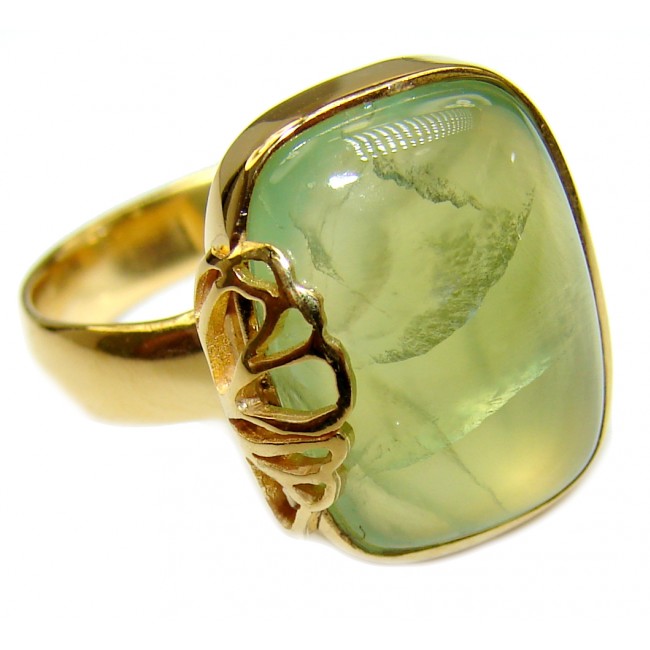 Natural Moss Prehnite 14k Gold over .925 Sterling Silver handmade ring s. 8