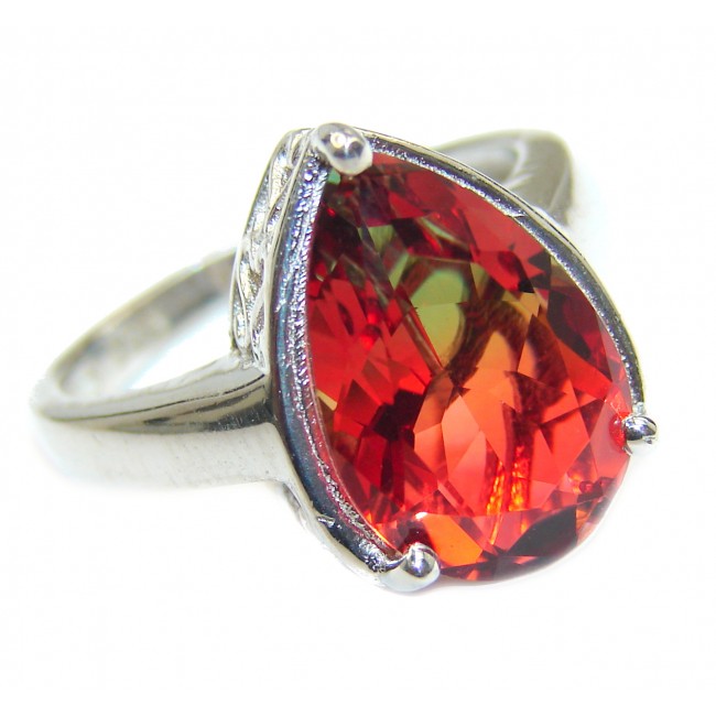 Genuine 25ct Watermelon Tourmaline .925 Sterling Silver handcrafted ring; s. 7 1/2