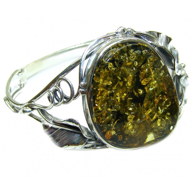 Gorgeous quality Green Baltic Amber .925 Sterling Silver Bracelet / Cuff