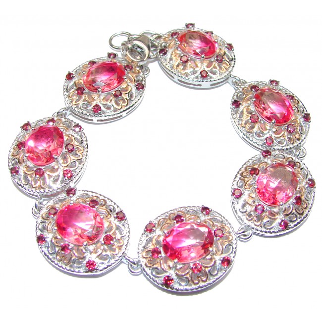 Luxury Volcanic Pink Tourmaline 18K Gold over .925 Sterling Silver handmade Bracelet