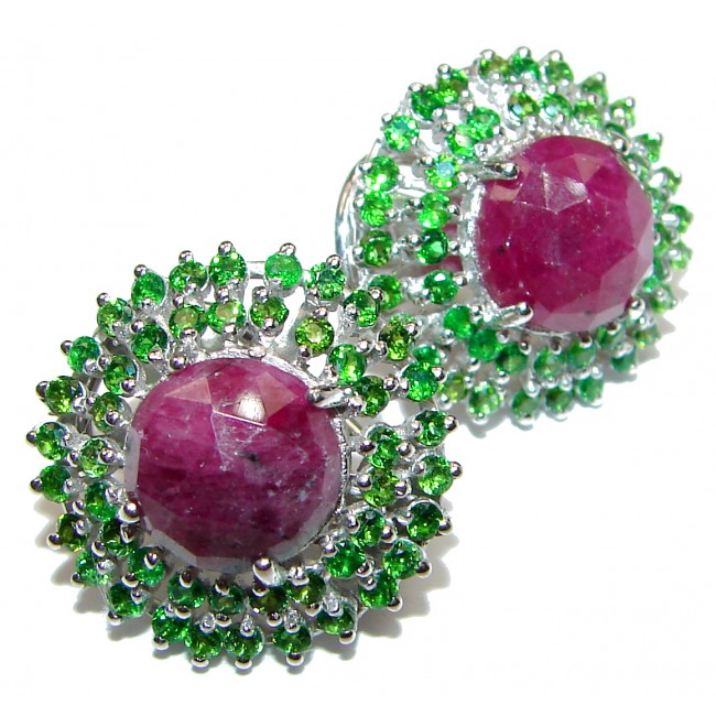 Spectacular Authentic Ruby Emerald .925 Sterling Silver handmade earrings