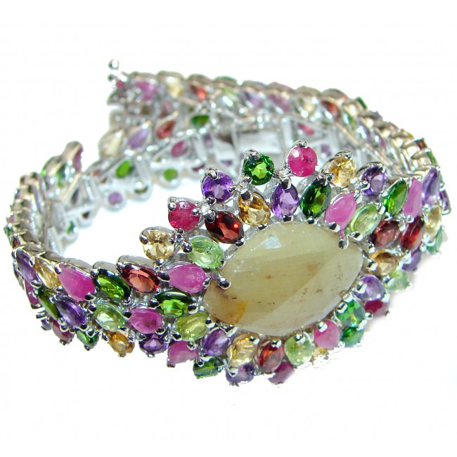 One of the kind yellow Sapphire .925 Sterling Silver handmade bangle Bracelet