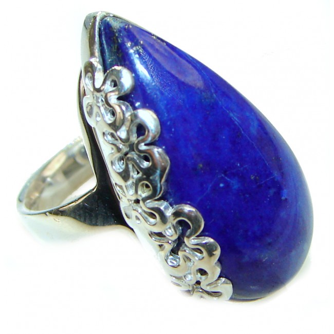 Natural Lapis Lazuli .925 Sterling Silver handcrafted ring size 8 adjustable