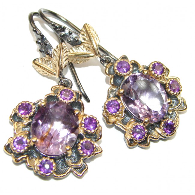Violet Beauty Authentic Amethyst black rhodium over .925 Sterling Silver handmade LARGE earrings