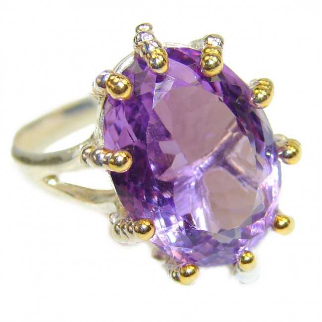 Amethyst 2 tones .925 Sterling Silver handcrafted Statement Ring size 8 1/4