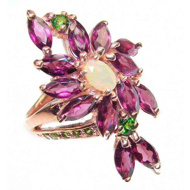 A MAGICAL IMPRESSION Authentic Garnet Ethiopian Opal 18K Gold over .925 Sterling Silver handmade Ring s. 9