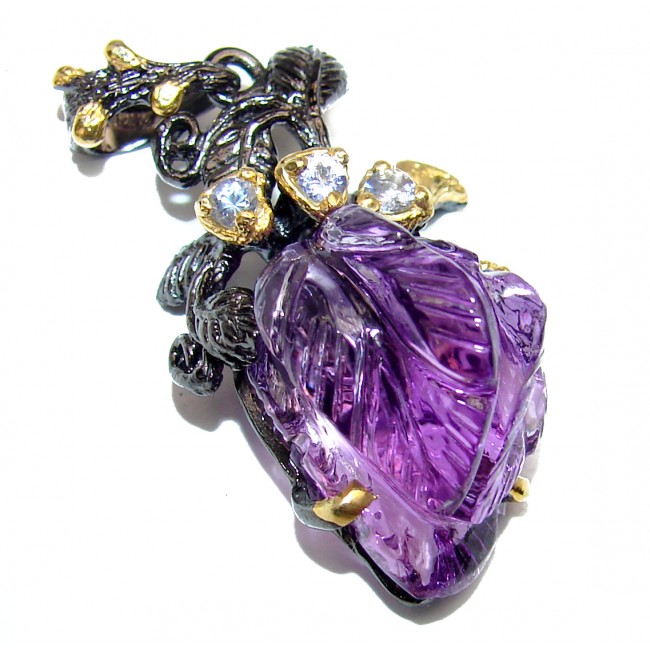 Unique Carved Amethyst Sterling Silver Pendant