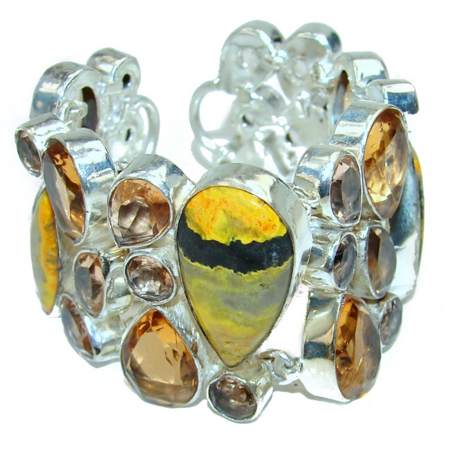 Jumbo Aura Of Beauty natural Bumble Bee Jasper Sterling Silver handmade bracelet
