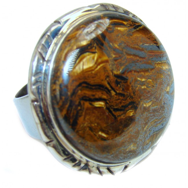 Bold Silky Golden Tigers Eye .925 Sterling Silver handmade ring s. 7 1/4