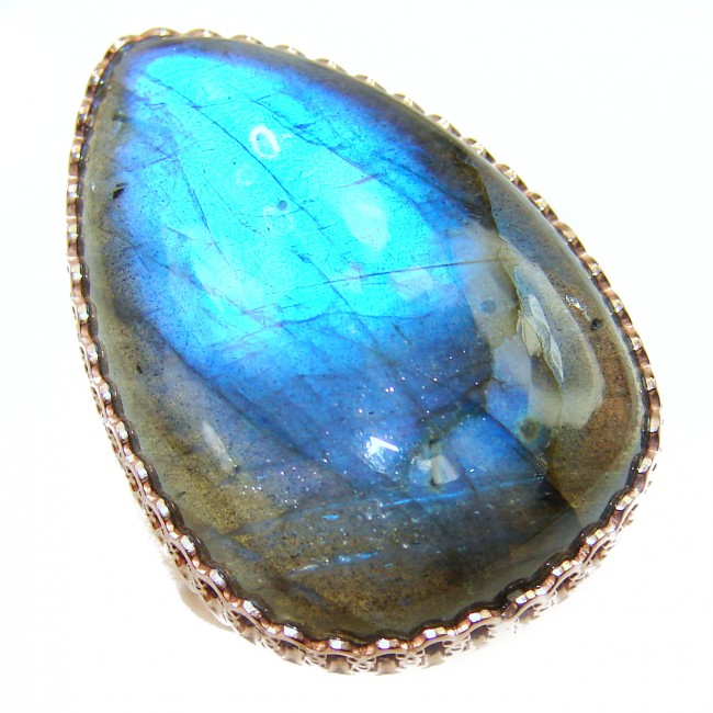 Precious 20.5 carat perfect Labradorite 18K Gold over .925 Sterling Silver handcrafted ring size 7