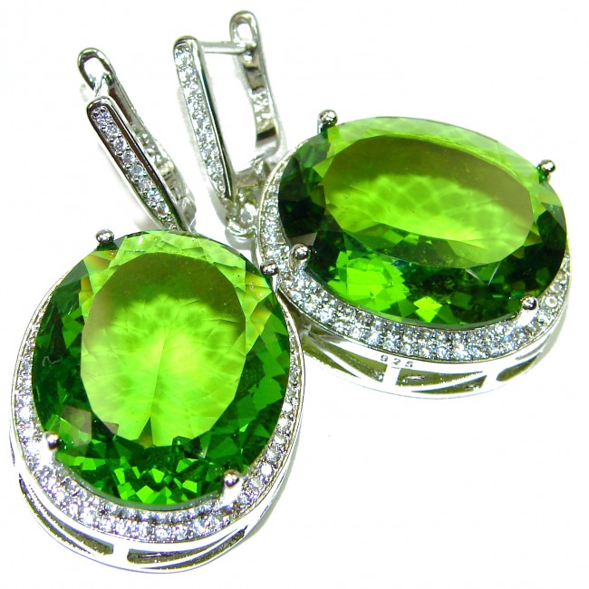 Spectacular Genuine Green Topaz .925 Sterling Silver HUGE earrings