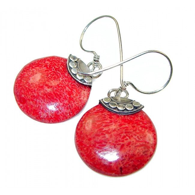 Petite! Red Fossilized Coral Sterling Silver earrings