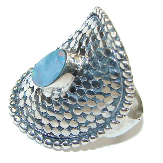 Delicate! Japanese Blue Fire Opal Sterling Silver ring s. 9 1/2