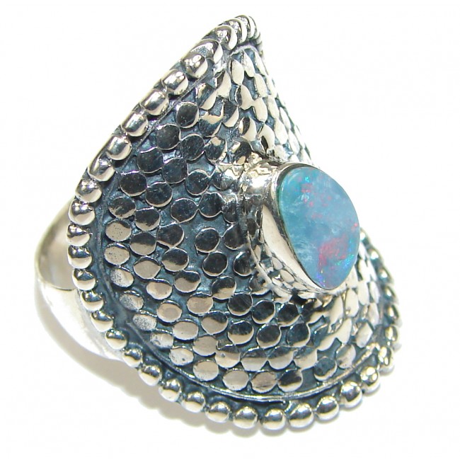 Delicate! Japanese Blue Fire Opal Sterling Silver ring s. 9 1/2