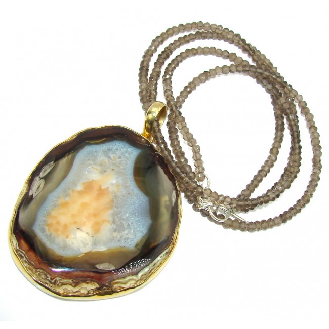 Big! Brazilian AAA Brown Agate & Smoky Topaz, Gold Plated Sterling ...