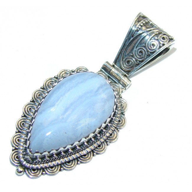 Perfect Light Blue Lace Agate Sterling Silver Pendant - model #24-maj-16-59