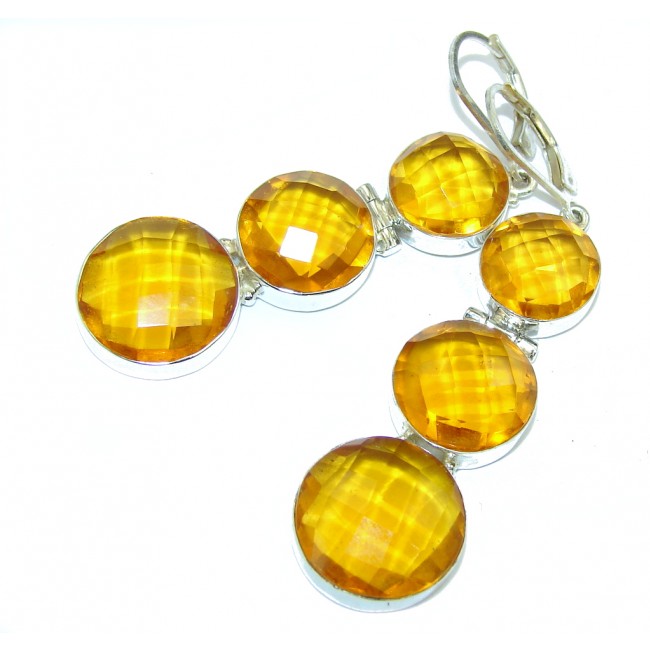 Summer Beauty Created Yellow Citrine Sterling Silver Earrings / Long