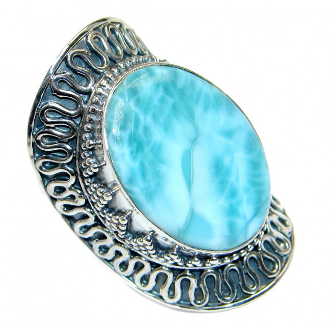Genuine AAA Blue Larimar Oxidized Sterling Silver handmade Ring size ...