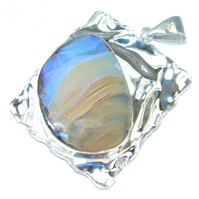 Beautiful Natural Australian Boulder Opal hammered Sterling Silver ...