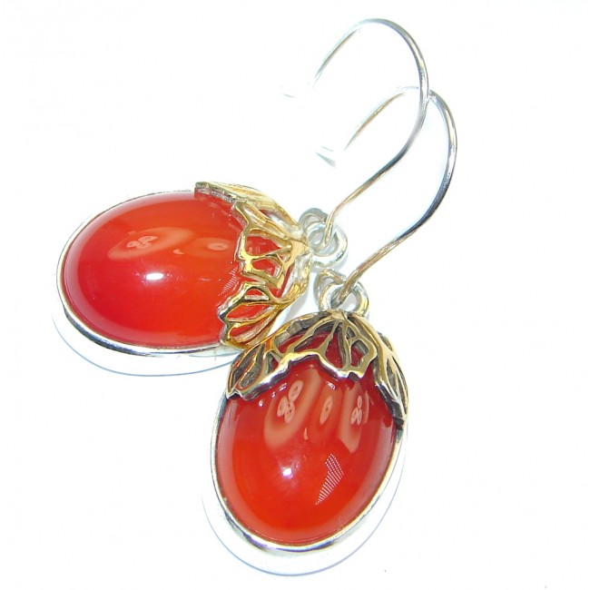 Orange Carnelian Two Tones Sterling Silver handmade earrings