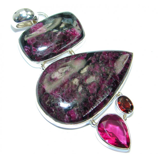 Huge genuine Russian Eudialyte Pink lab. Ruby Sterling Silver handcrafted Pendant