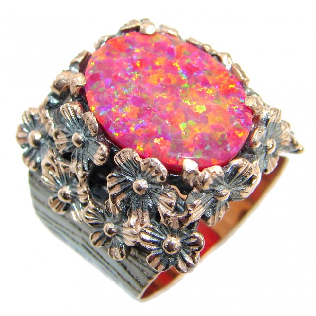 Pink Japanese Fire Opal Rose Gold Rhodium plated over Sterling Silver ring size 9