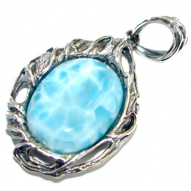 Nature inspired Sublime Larimar oxidized .925 Sterling Silver handmade pendant